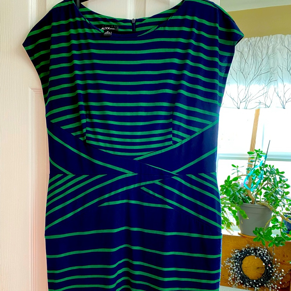 Euc Alyx blue and green striped shift dress